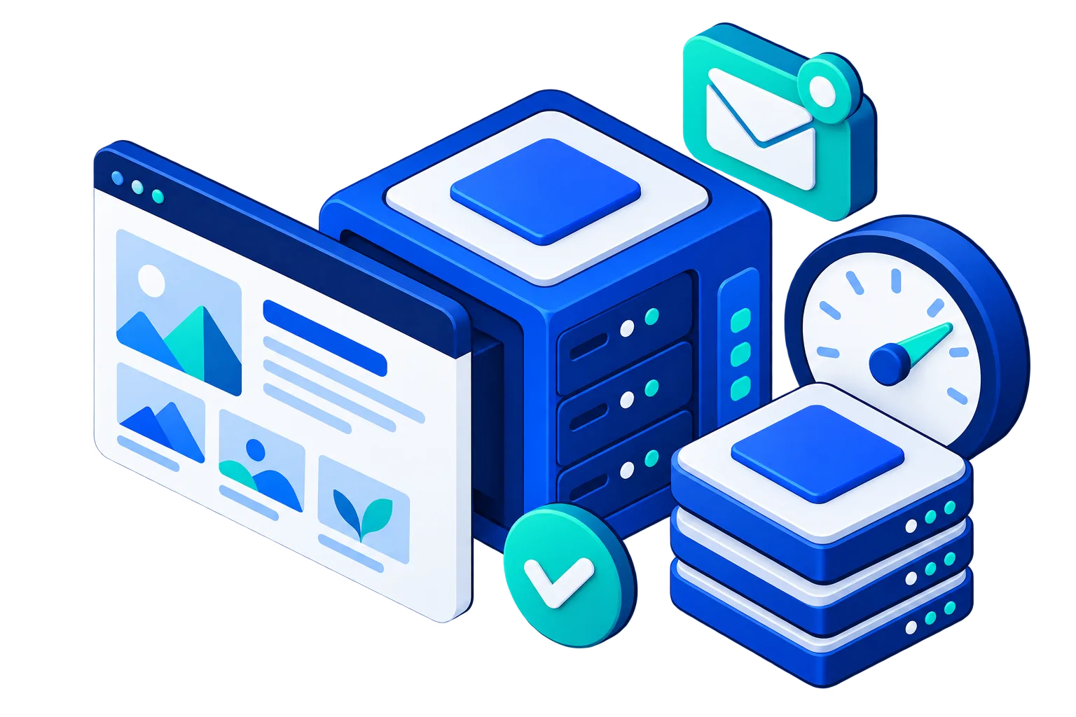 Personal web hosting control core with portfolio, SSD storage, email and uptime modules